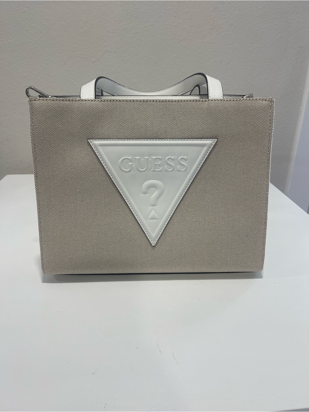 Guess Neutral Beige Panya Tote with White Logo Accent